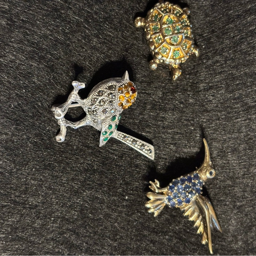 Silver and Gold Animal Brooch Set